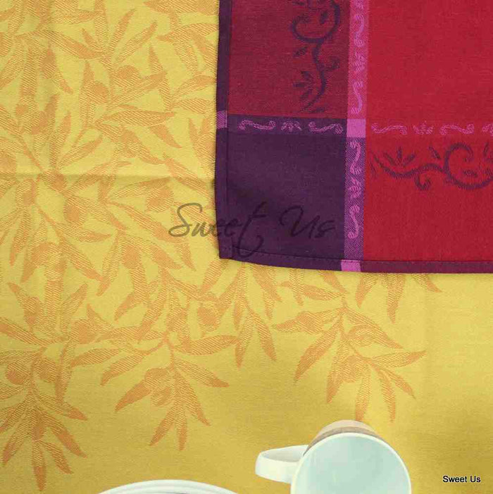 Olivine Easy Clean French Tablecloth Rectangle, Sunlit Rouge - Sweet Us