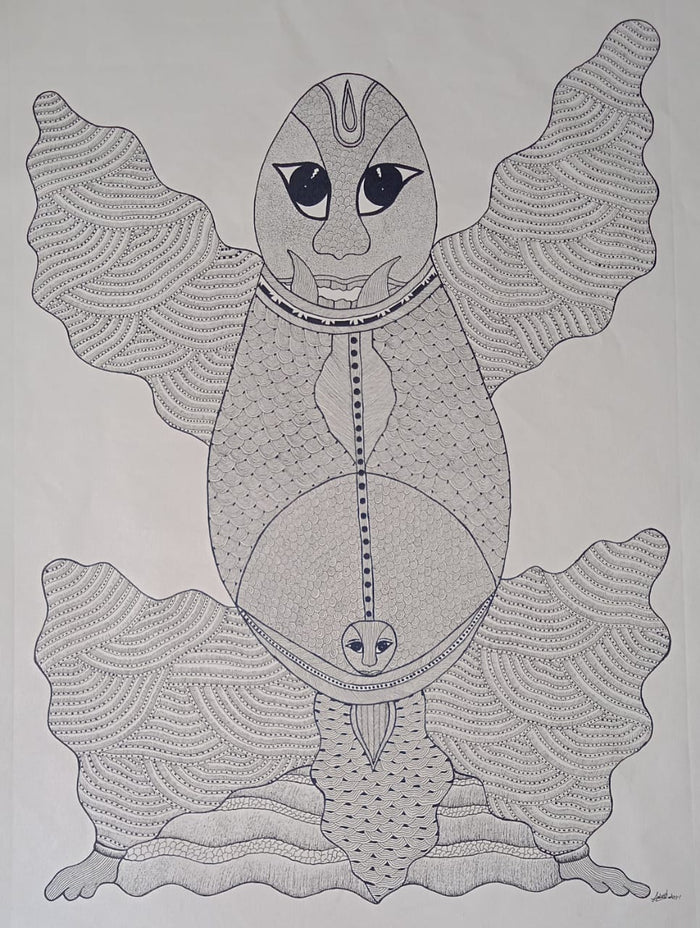 Mystical Abundance Fish – Gond Painting   Paintings