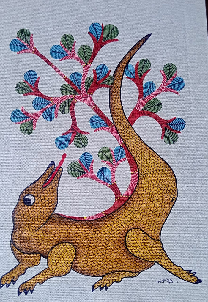 Mythical Lizard and Tree of Life - Gond Painting   Paintings