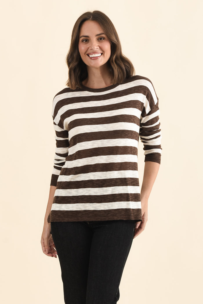 Natasha Chocolate Stripe Knit Top