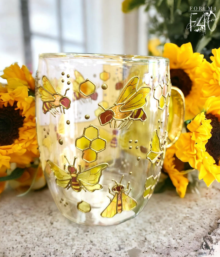 NATURES KEEPERS - YELLOW BEE DOUBLE GLASS MUG