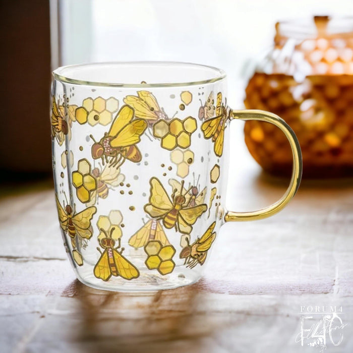 NATURES KEEPERS - YELLOW BEE DOUBLE GLASS MUG