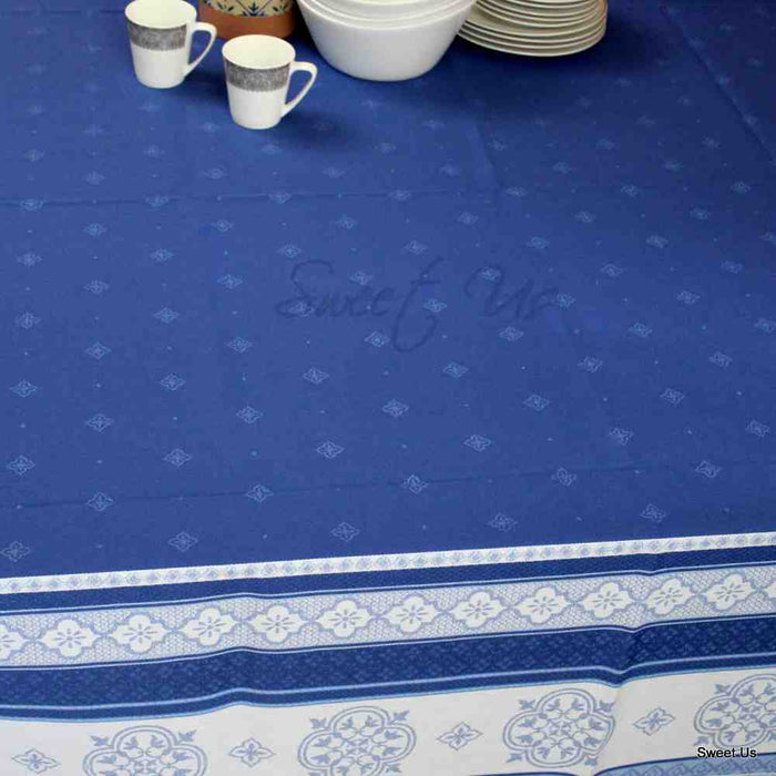 Wipeable Spill Resistant French Floral Cotton Jacquard Tablecloth Sapphire Blue - Sweet Us