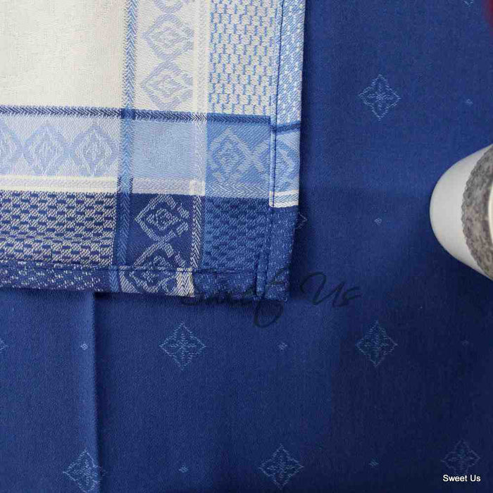 Wipeable Spill Resistant French Floral Cotton Jacquard Tablecloth Sapphire Blue - Sweet Us