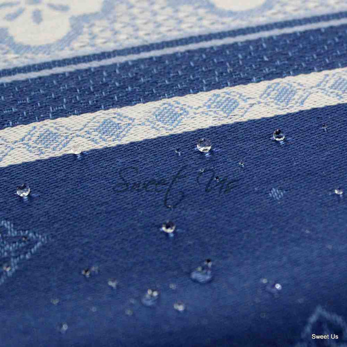 Wipeable Spill Resistant French Floral Cotton Jacquard Tablecloth Sapphire Blue - Sweet Us