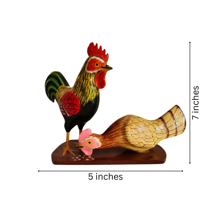 Decorative Nirmal lacquered rooster and hen wooden showpieces