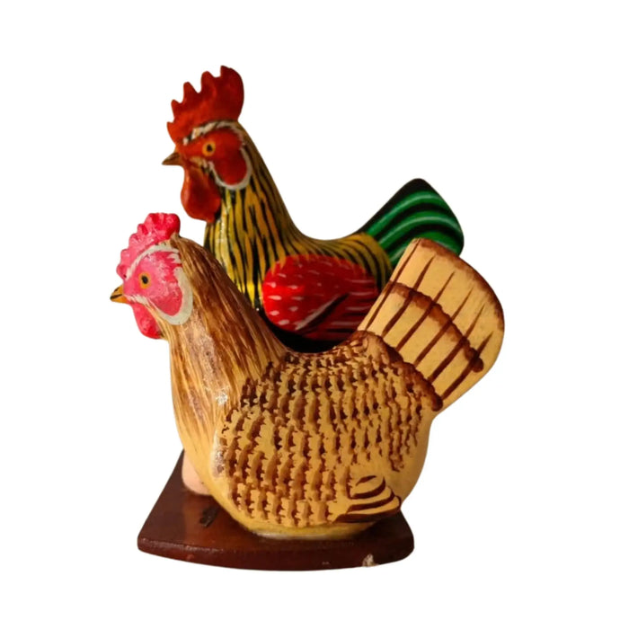 Nirmal Rooster Family Toy, a colorful wooden sculpture of a rooster family.