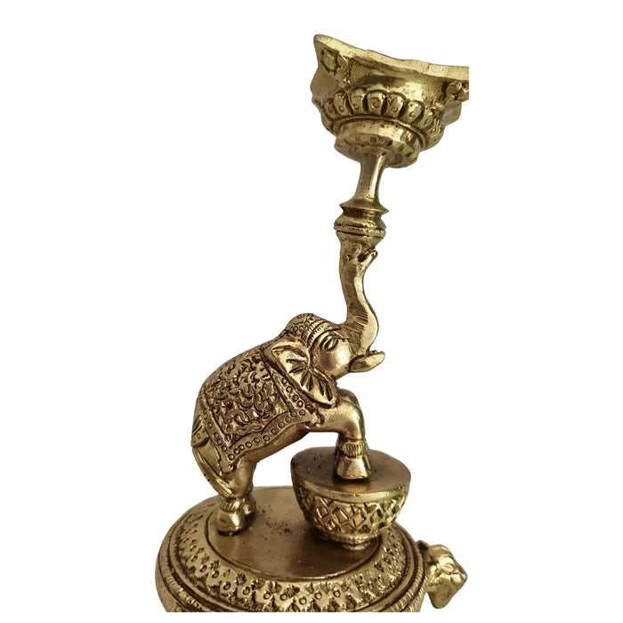 Ornate Brass Elephant Diya/Candle Holder – Traditional Oil Lamp for Home Temple & Festive Décor   Brass Ware