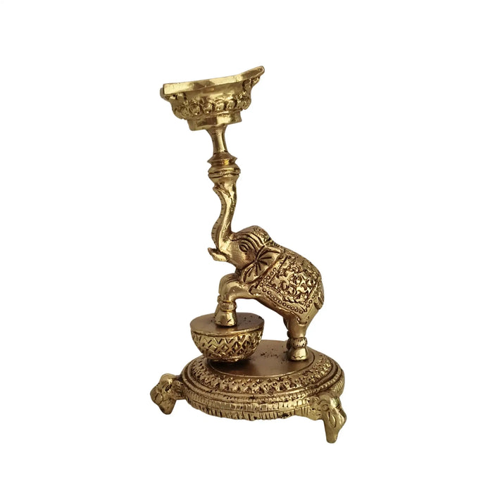 Ornate Brass Elephant Diya/Candle Holder – Traditional Oil Lamp for Home Temple & Festive Décor   Brass Ware