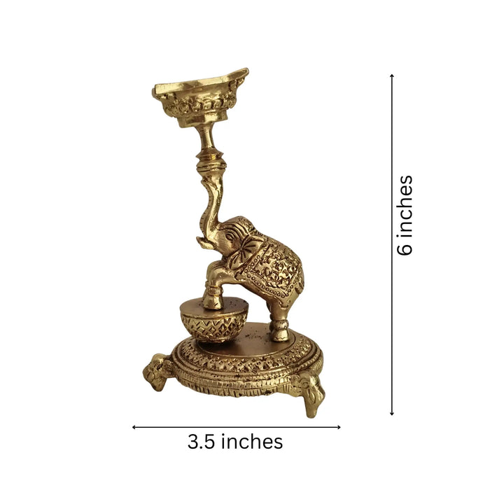 Ornate Brass Elephant Diya/Candle Holder – Traditional Oil Lamp for Home Temple & Festive Décor   Brass Ware