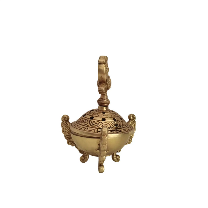 Ornate Handcrafted Brass Peacock Dhoop Dani / Incense Burner with Antique Finish   Brass Ware