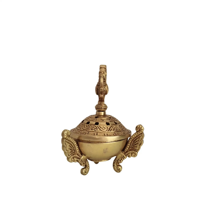 Ornate Handcrafted Brass Peacock Dhoop Dani / Incense Burner with Antique Finish   Brass Ware