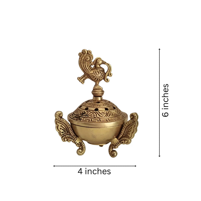 Ornate Handcrafted Brass Peacock Dhoop Dani / Incense Burner with Antique Finish   Brass Ware