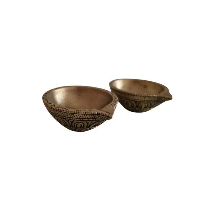 Pair Classic Brass Diya - Hand-Etched Traditional Oil Lamp for Puja   Brass Ware