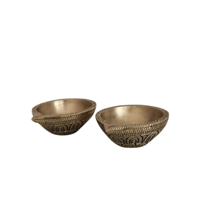 Pair Classic Brass Diya - Hand-Etched Traditional Oil Lamp for Puja   Brass Ware