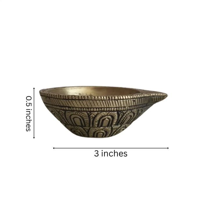 Pair Classic Brass Diya - Hand-Etched Traditional Oil Lamp for Puja   Brass Ware