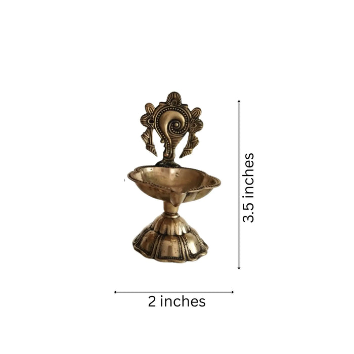 Pair of Ornate Brass Standing Diyas - Traditional Oil Lamps with Auspicious Symbols   Brass Ware