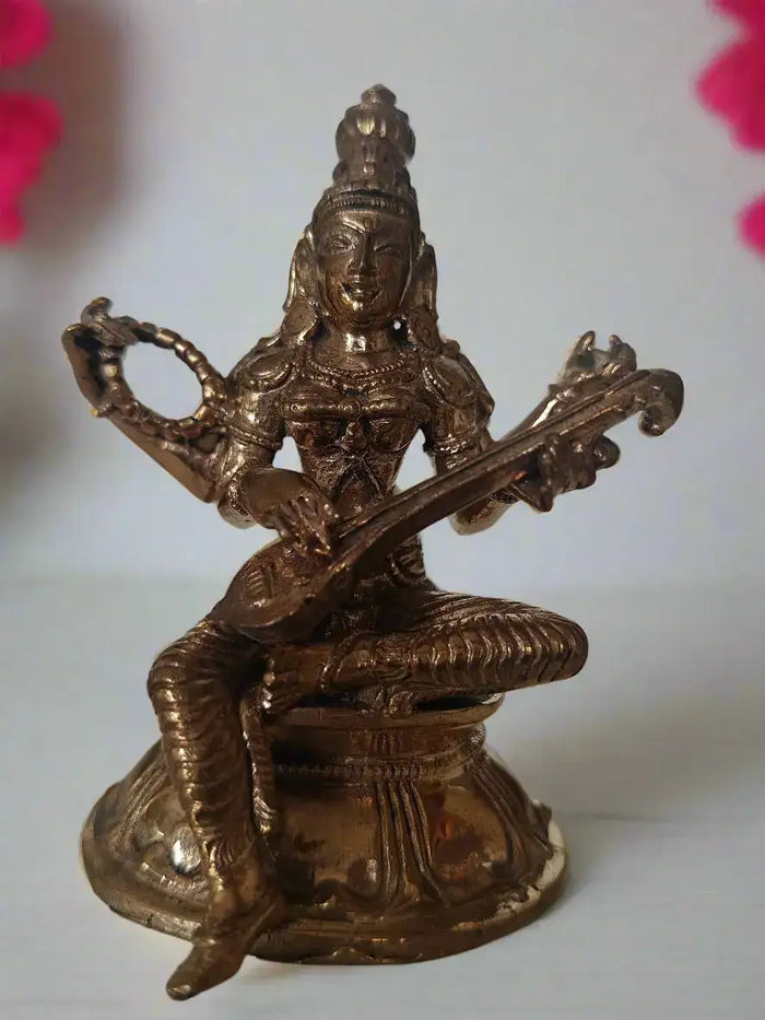 Panchaloha Goddess Saraswati Idol – Embodiment of Wisdom Karthick's metal art