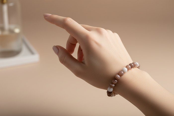 Peach & White Natural Crystal Bead Bracelet | Rose quartz   Fashion