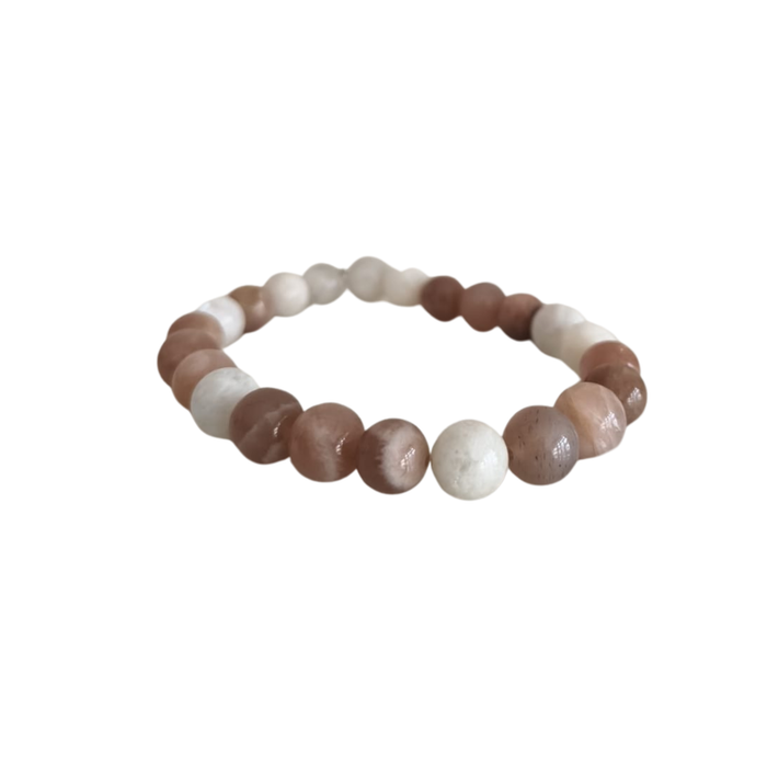 Peach & White Natural Crystal Bead Bracelet | Rose quartz   Fashion