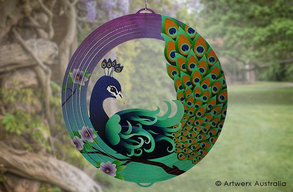 PEACOCK - COLOURED - STAINLESS STEEL WIND WHIRL SPINNER