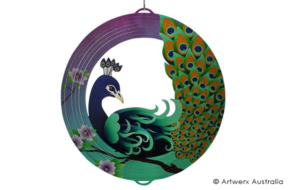 PEACOCK - COLOURED - STAINLESS STEEL WIND WHIRL SPINNER