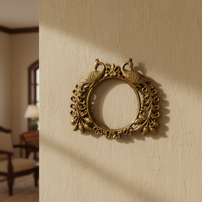 Peacock Brass Prabhavali Frame - Traditional Twin Peacock Wall Art   Brass Artwork