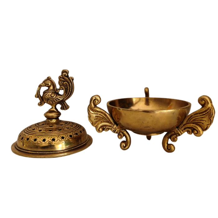 Royal Peacock Brass Sambrani Burner   Brass Artwork