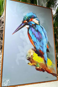 PERCHED KINGFISHER - FRAMED BRUSHED CANVAS WALL DECOR