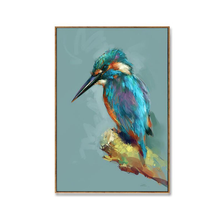 PERCHED KINGFISHER - FRAMED BRUSHED CANVAS WALL DECOR