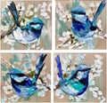Petite Blue Wrens 4pc Coaster set - Artist Lab