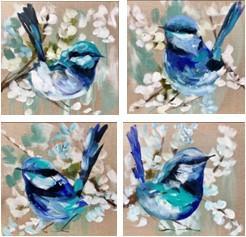 Petite Blue Wrens 4pc Coaster set - Artist Lab