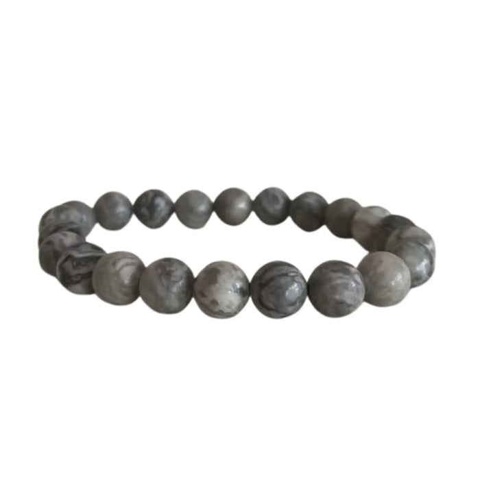Picasso Jasper Beaded Bracelet – Gray Stone Healing Bracelet   Fashion