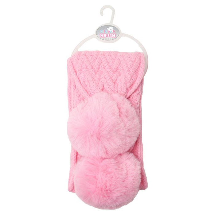 Pink 'Cheveron' Scarf w/Faux Fur Pom-Poms (NB-12 Months) SC04-P-SM - Kidswholesale.co.uk