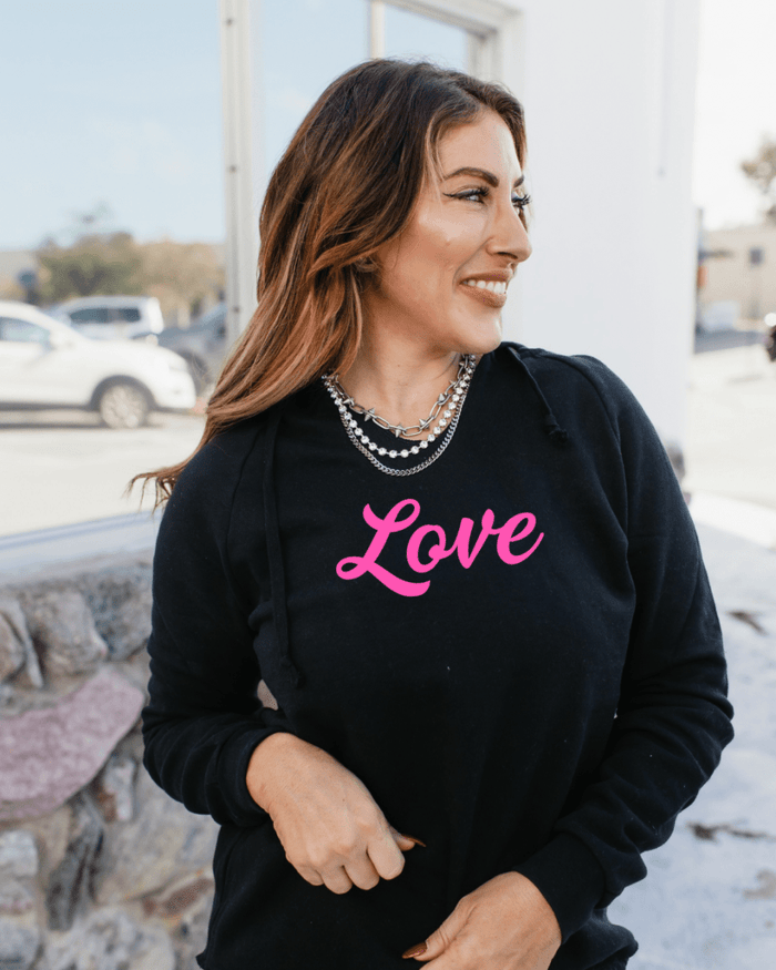 Pink Love Graphic Hoodie In Black - FINAL SALE - Macoma Boutique555 Presales