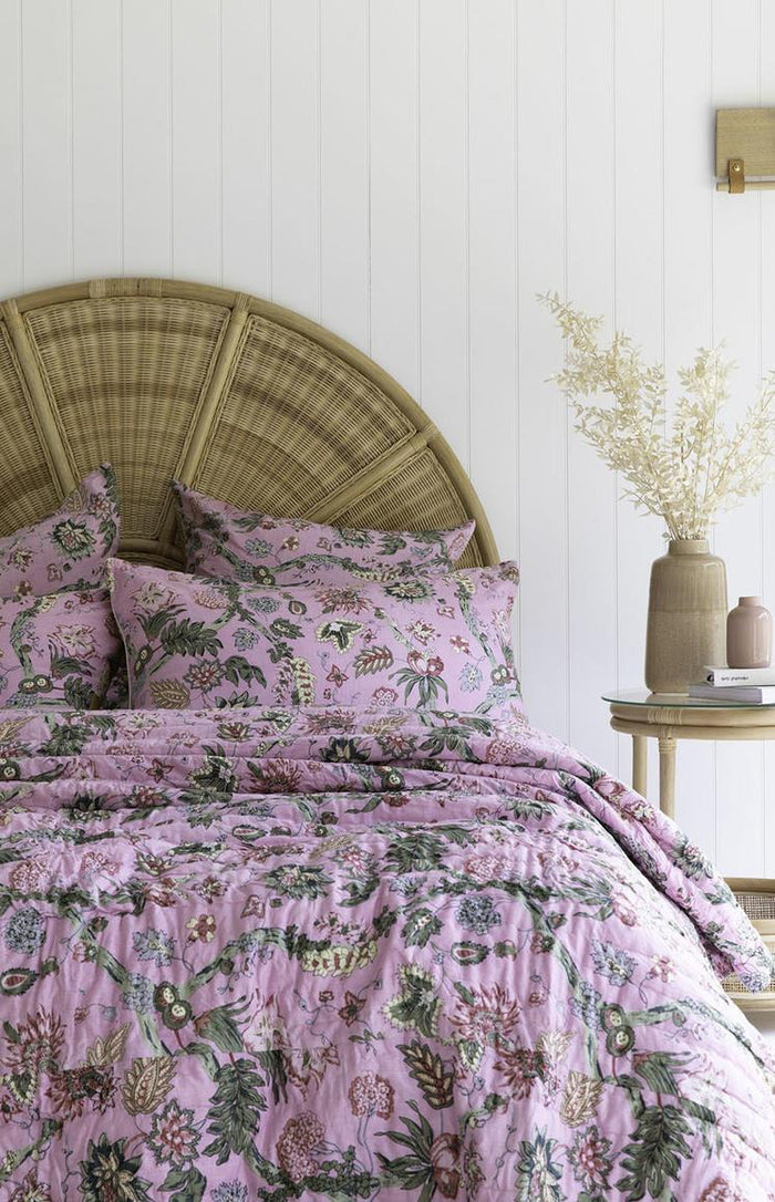 PINK & MUSTARD GARDEN VINES - REVERSIBLE QUILT