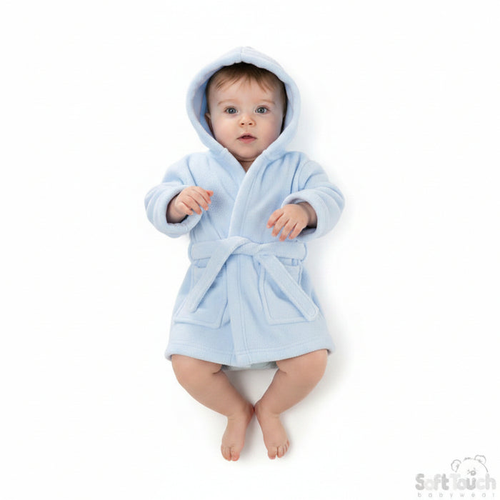 PLAIN BLUE CORAL FLEECE HOODED ROBE (0-24m) (PK4) -FBR20