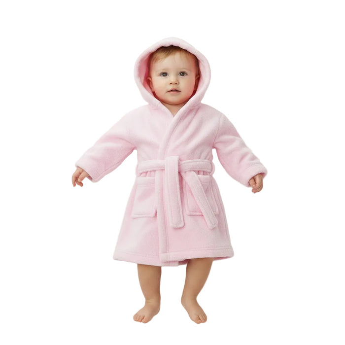 PLAIN PINK CORAL FLEECE HOODED ROBE (0-24 M) (PK4) FBR21