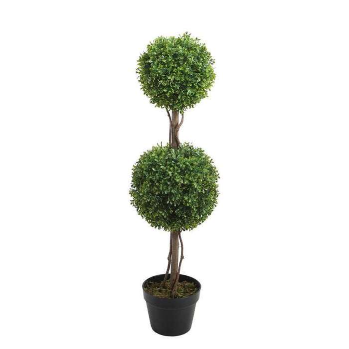 POTTED ARTIFICIAL BOXWOOD DOUBLE TOPIARY TREE 90CM