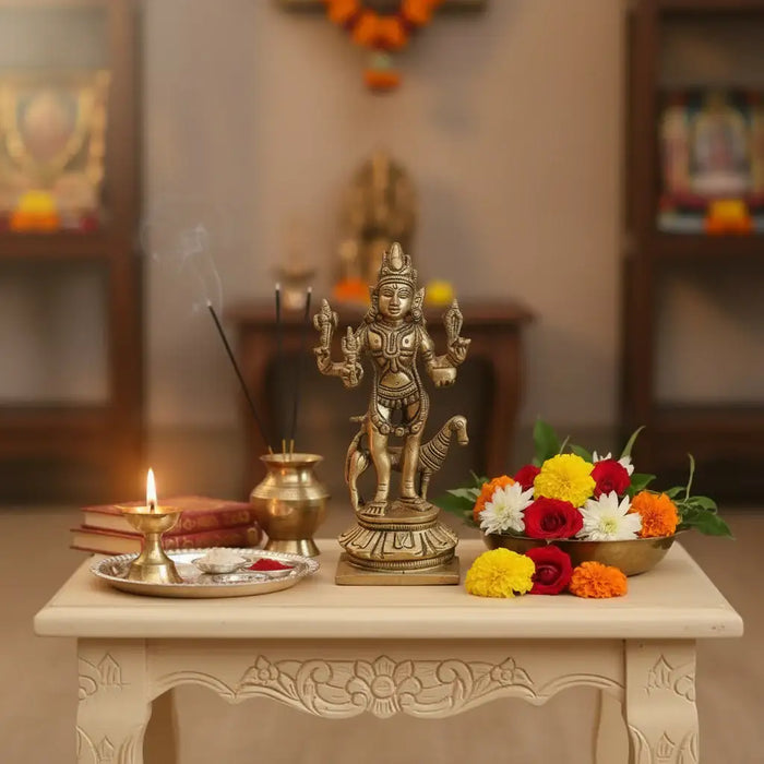 Powerful Brass Kala Bhairava Idol with Dog - Protector Deity Sculpture   Brass Ware