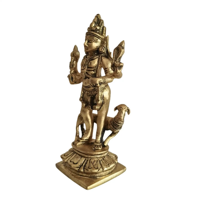 Powerful Brass Kala Bhairava Idol with Dog - Protector Deity Sculpture   Brass Ware