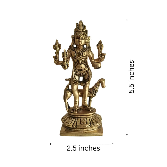 Powerful Brass Kala Bhairava Idol with Dog - Protector Deity Sculpture   Brass Ware