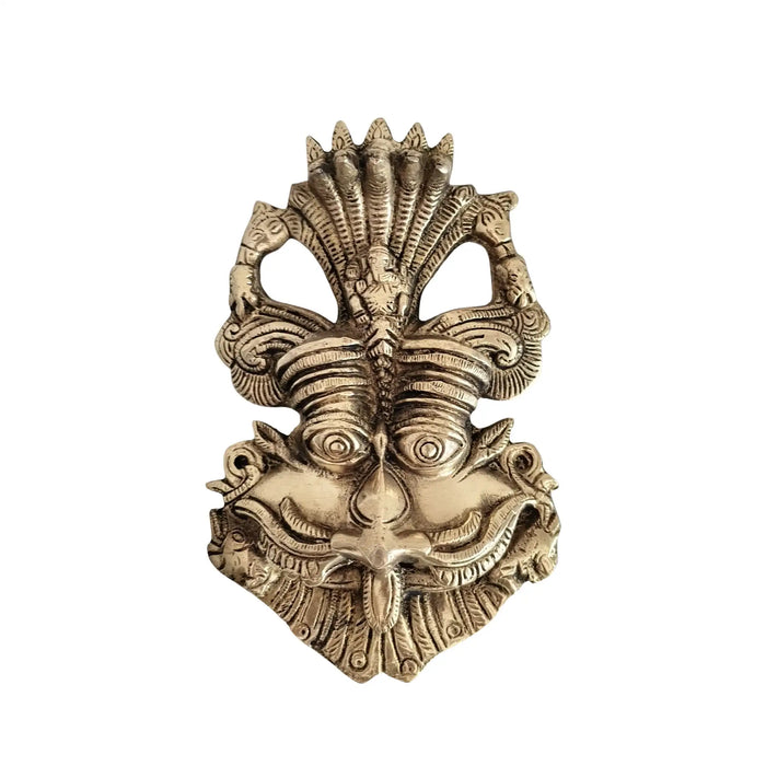Powerful Golden Brass Kirtimukha Wall Hanging with Naga Serpent Canopy   Brass Ware