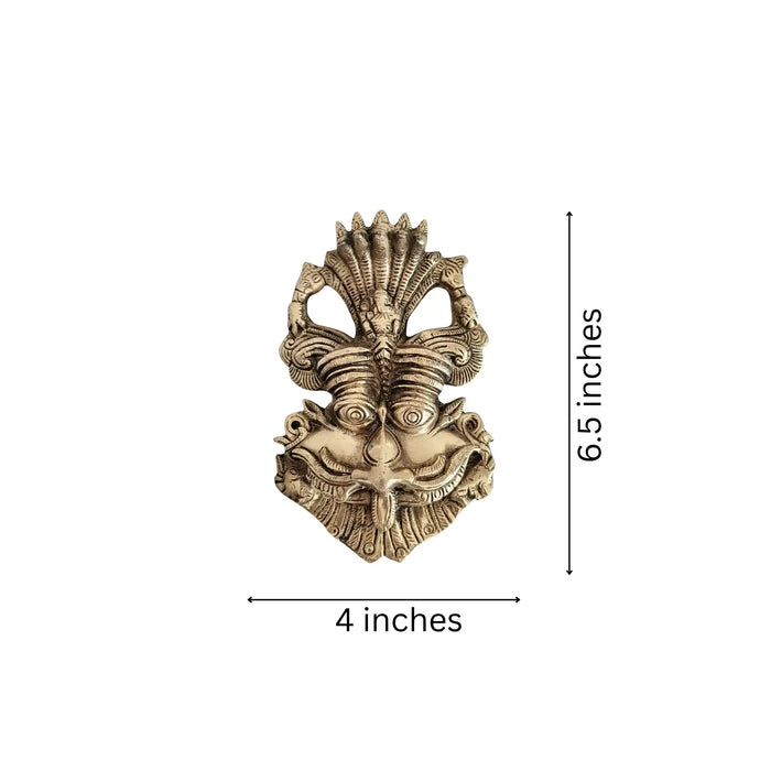 Powerful Golden Brass Kirtimukha Wall Hanging with Naga Serpent Canopy   Brass Ware