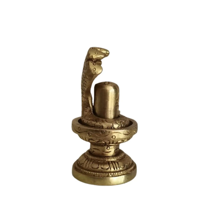 Sacred Brass Shiva Lingam and Yoni Pitha Adorned with Multi-Hooded Naga   Brass Ware