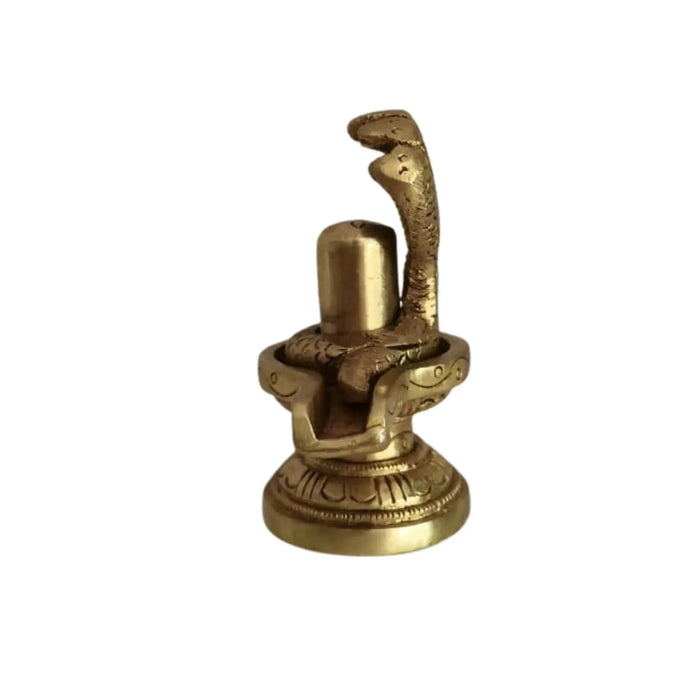 Sacred Brass Shiva Lingam and Yoni Pitha Adorned with Multi-Hooded Naga   Brass Ware