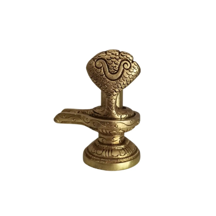 Sacred Brass Shiva Lingam and Yoni Pitha Adorned with Multi-Hooded Naga   Brass Ware
