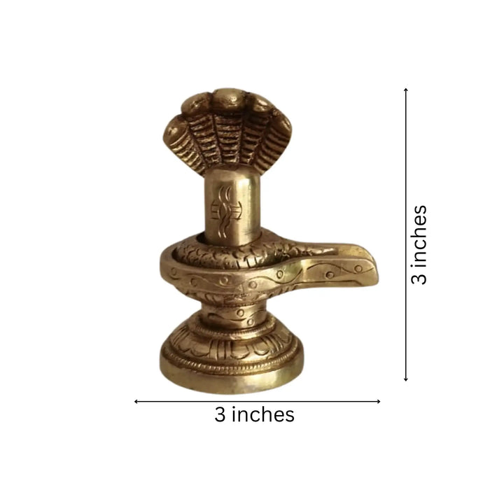 Sacred Brass Shiva Lingam and Yoni Pitha Adorned with Multi-Hooded Naga   Brass Ware