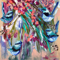 Pretty Blue Wrens with Pink Natives 4pc coaster set - Artist Lab