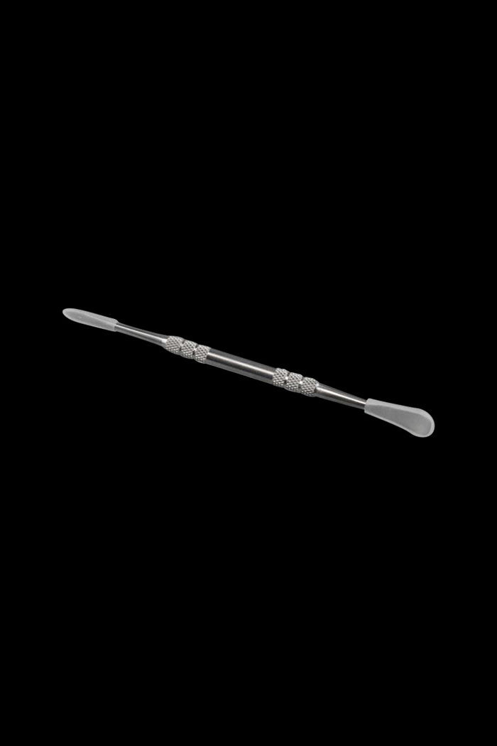 A diagonal view of the Pulsar Double-Sided Metal Vape Tool, featuring a silver, polished metal construction.